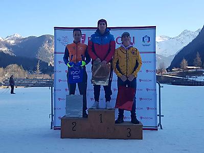 podio_Aspiranti_M_Sprint_Cp. It. biathlon_Brusson_20_01_2019